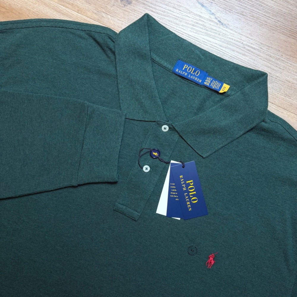 Polo Ralph Lauren Shirt Mens 4XLT Dark Green Heather Long Sleeve Mesh Polo New